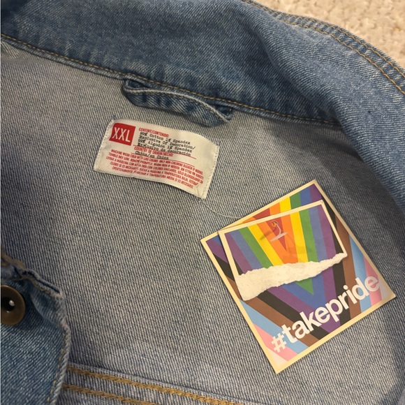Adidas Blue Denim Jacket with Rainbow Patch - Picture 5 of 6